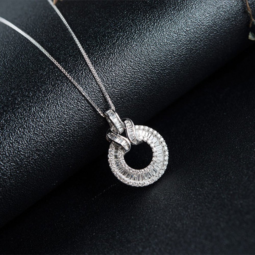 🎁 925 Sliver Coating CZ Emerald and Round Cut Necklace for Women, HA4552